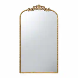 RYHNUYNE - 24 x 42 Inch Arch Wall Mirror, Baroque Floral Metal Frame, Vertical Hanging, Bathroom Bedroom Living Room Decor - Gold