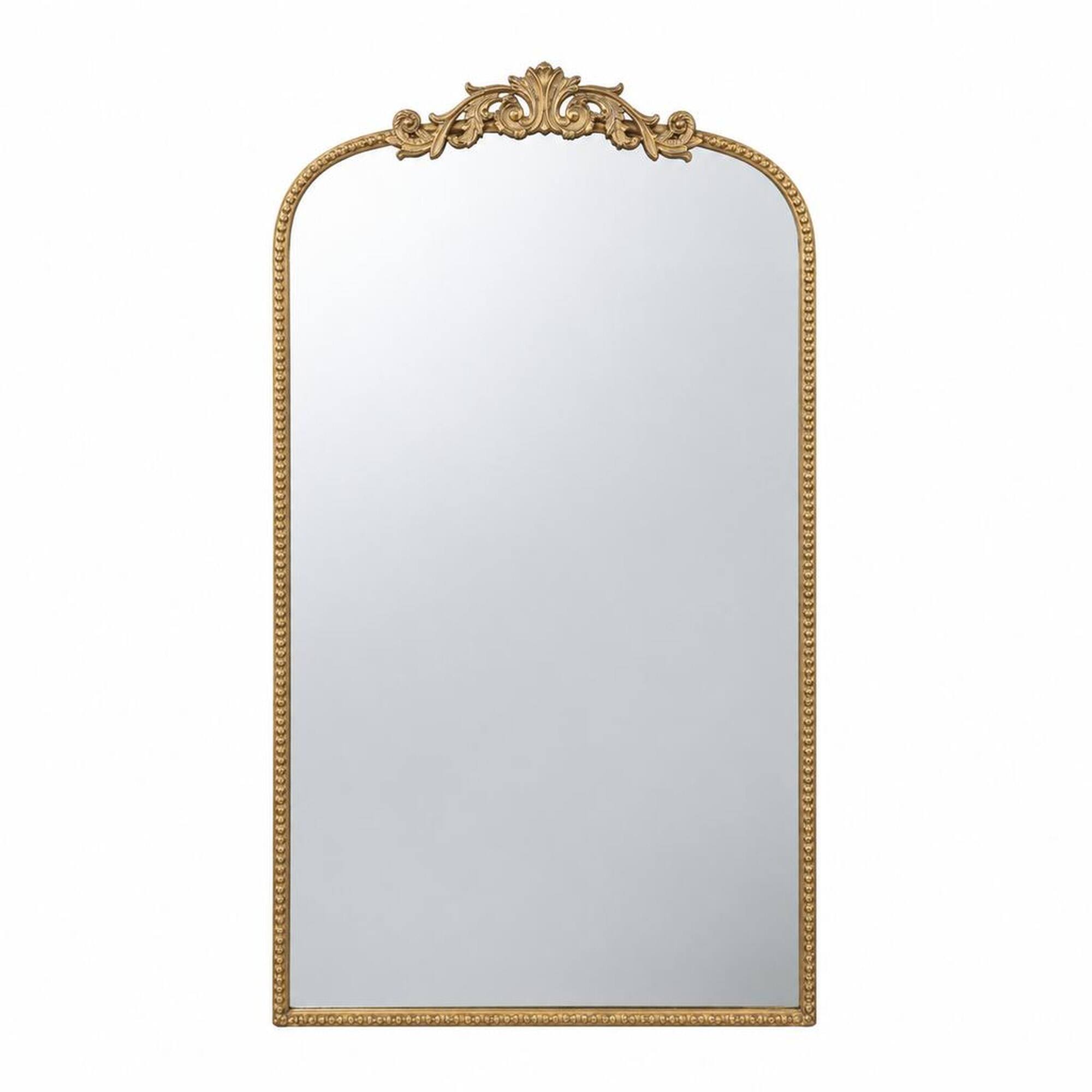 Front. RYHNUYNE - 24 x 42 Inch Gold Arch Wall Mirror, Baroque Floral Metal Frame, Vertical Hanging, Bathroom Bedroom Living Room Decor - Gold.