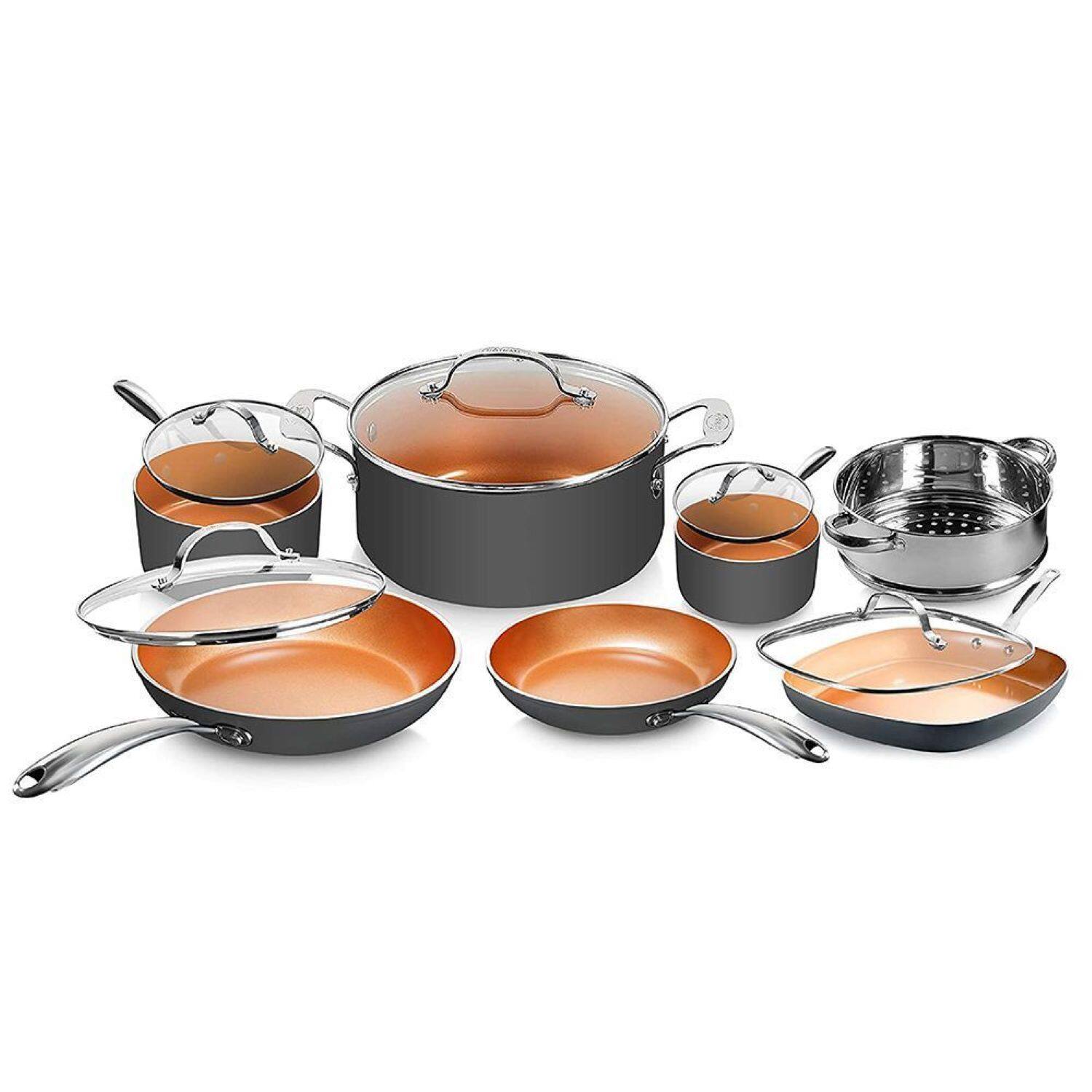 Front. Gotham Steel - 12-Piece Cookware Set - Graphite.