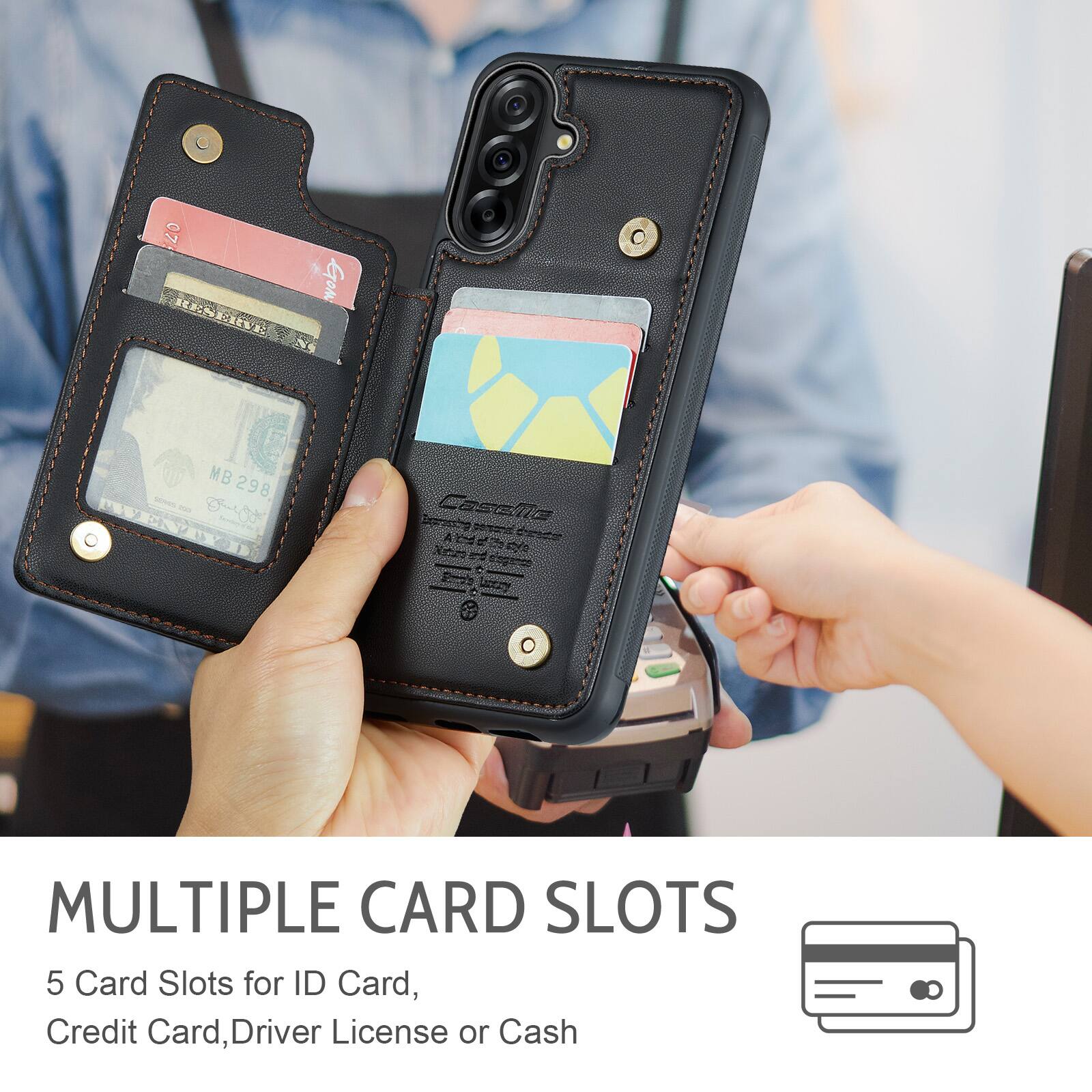 07 Grom MB 298 vs - B WEND Case Caseie = hl 6

MULTIPLE CARD SLOTS

5 Card Slots for ID Card, Credit Card, Driver License or Cash