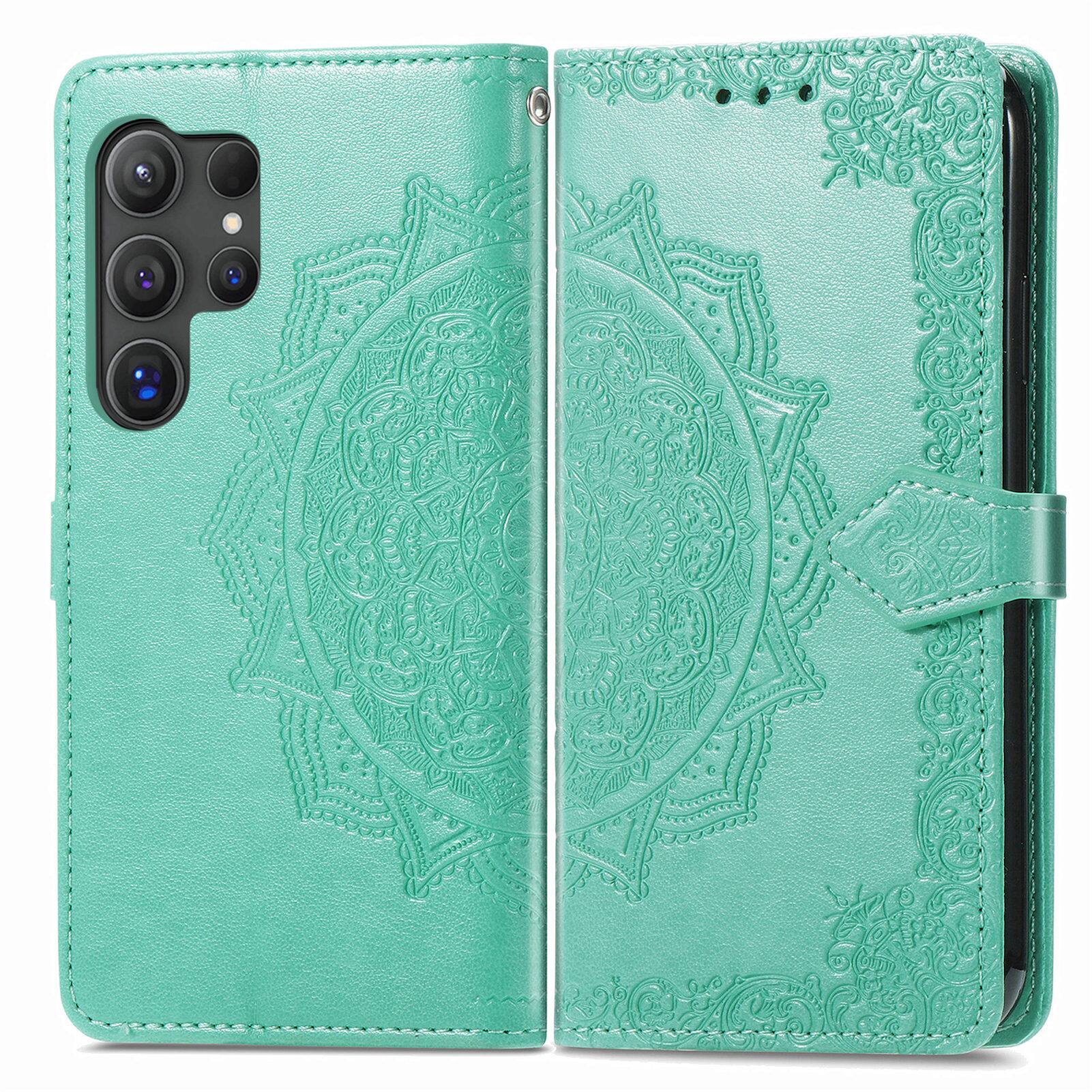 Angle. Dteck - For Samsung Galaxy S26 Ultra Wallet Magnetic Shockproof Protective Card Slots Stand Flip Phone Case Cover - Green.