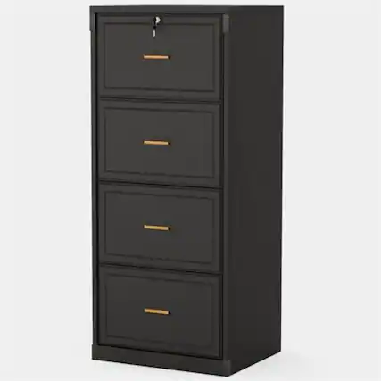 Front. Hivvago - Vertical File Cabinet in Black Wood Finish with 4 Lockable Storage Drawers - Black.