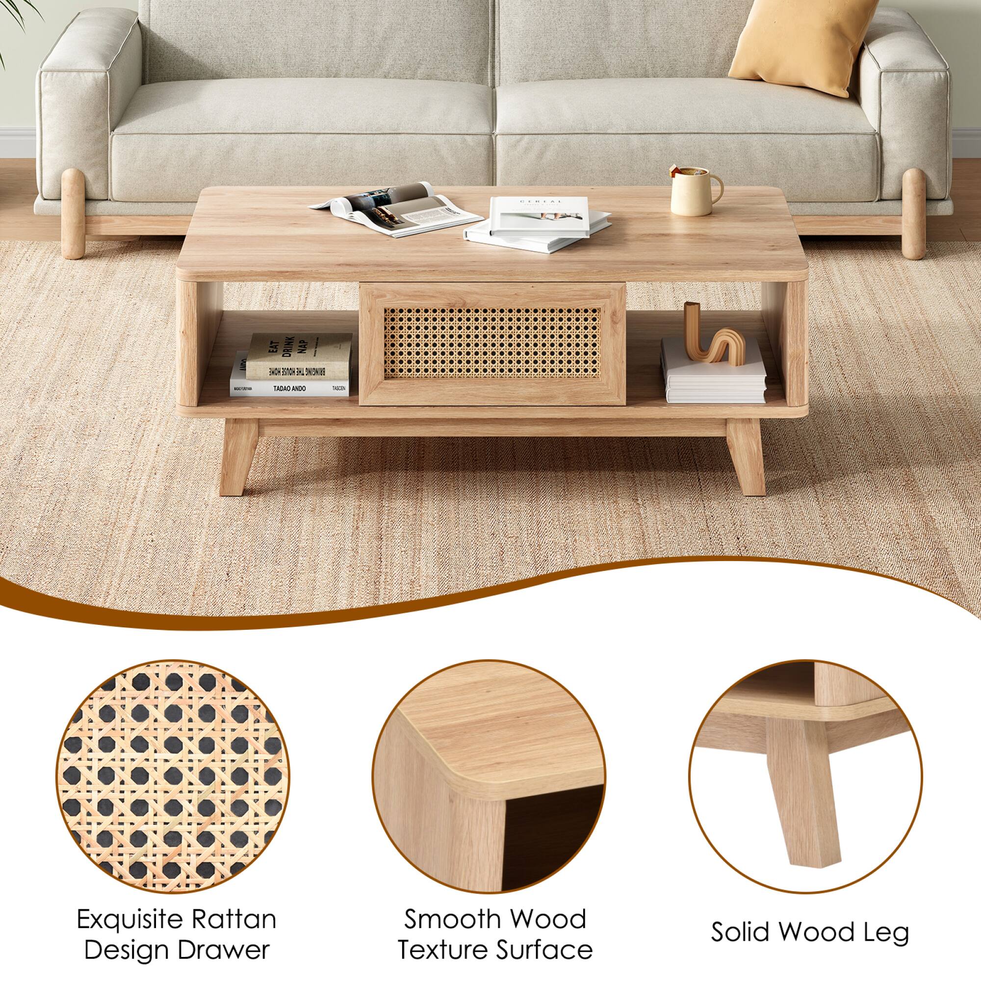 - Exquisite Rattan Design Drawer
- Smooth Wood Texture Surface
- Solid Wood Leg