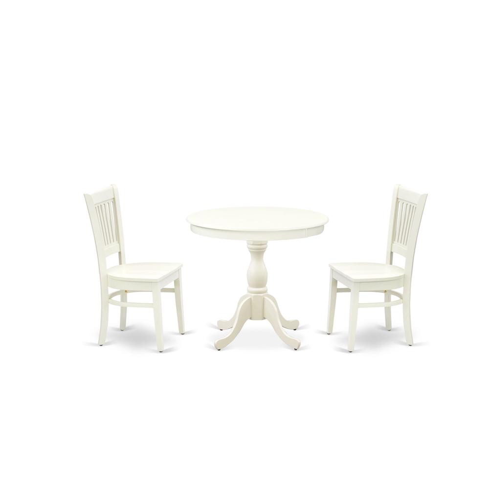 Alt View 3. East West Furniture - AMVA3-LWH-W - 3-Pc Dining Room Table Set- 2 Dining Room Chair and Dining Table - Wooden Seat and Slatted Chair Back - Linen White.