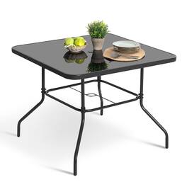 Nuu Garden - 31.5" Square Outdoor Dining Table with Tempered Glass and Umbrella Hole - Black