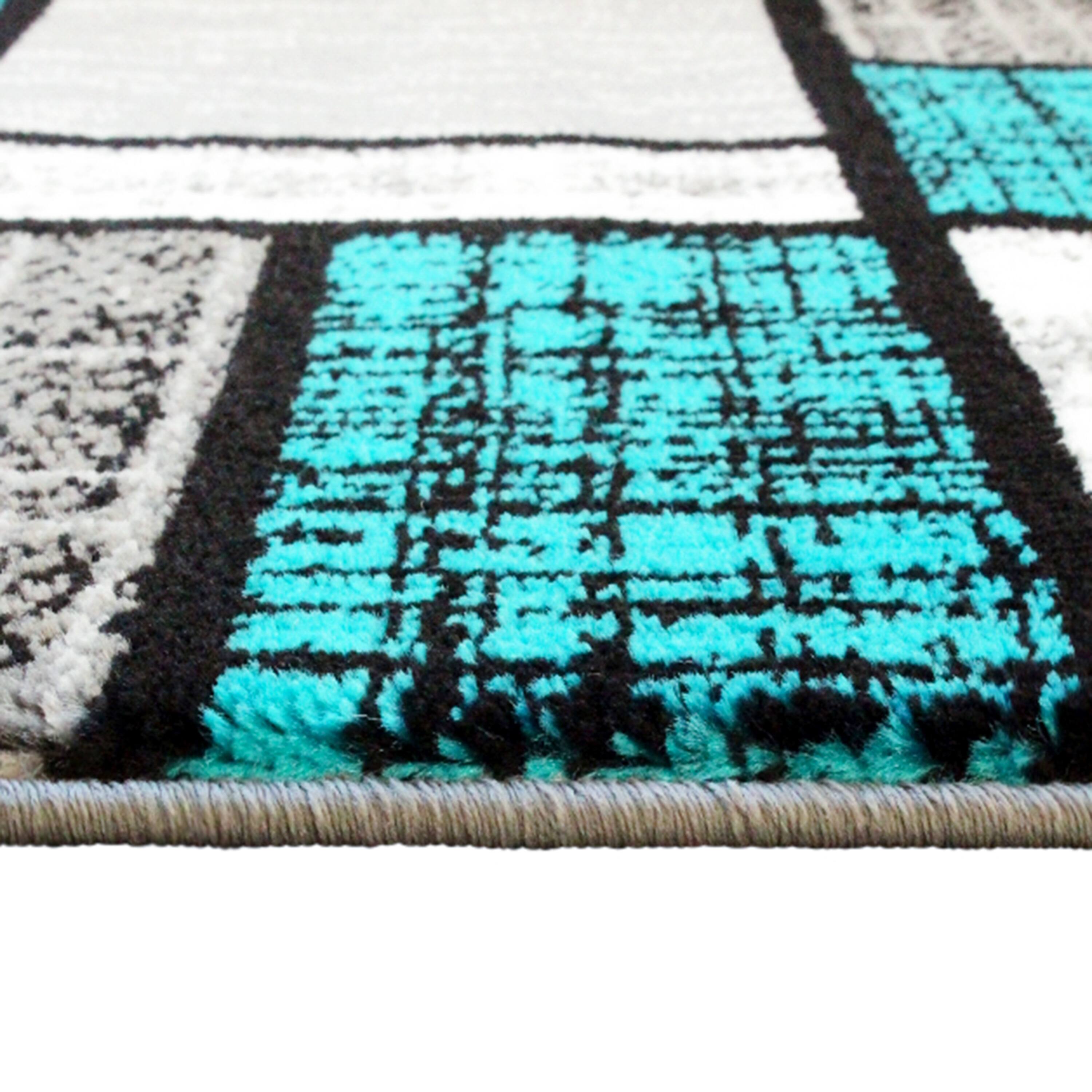 Alt View 4. Emma + Oliver - Livia Accent Rug with Geometric Mosaic Design with Natural Jute Backing - Turquoise.