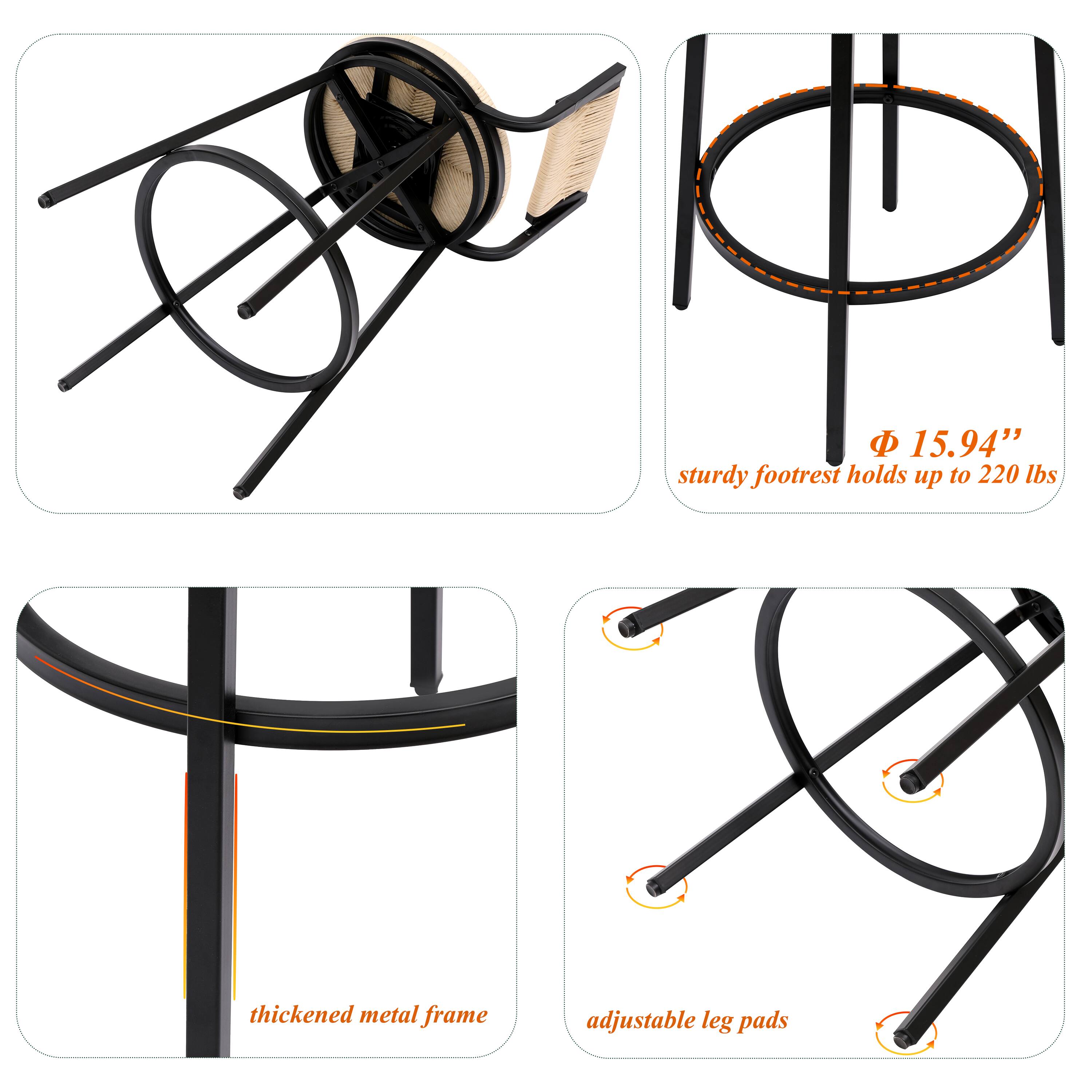 - 15.94" sturdy footrest holds up to 220 lbs
- Thickened metal frame
- Adjustable leg pads