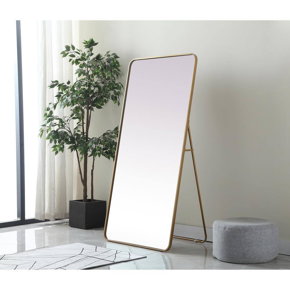 Alt View 6. Elegant Decor - Soft Corner Metal Rectangle Full Length Mirror 30x60 Inch in Brass - Brass.
