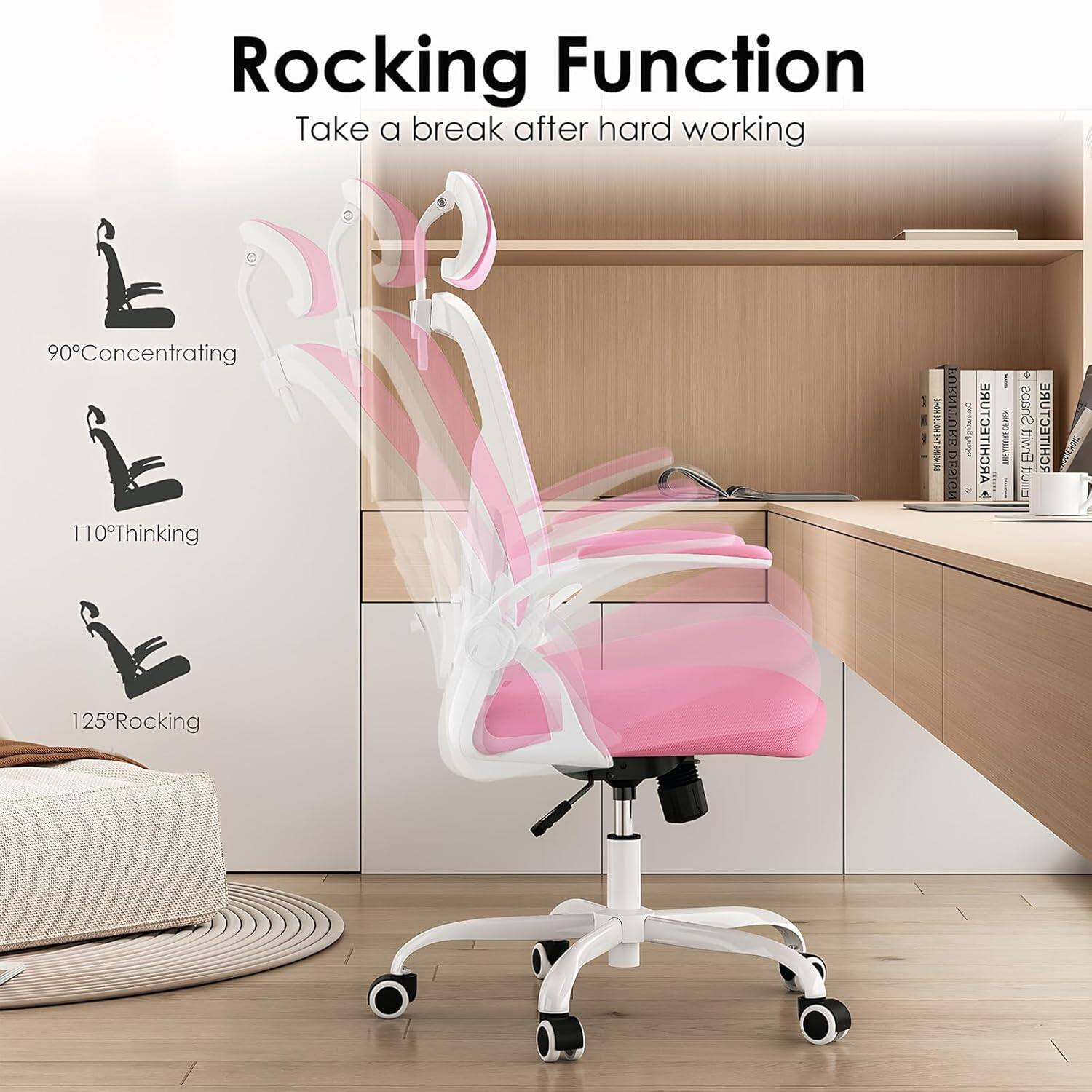 Rocking Function  
Take a break after hard working  

90° Concentrating  
110° Thinking  
125° Rocking