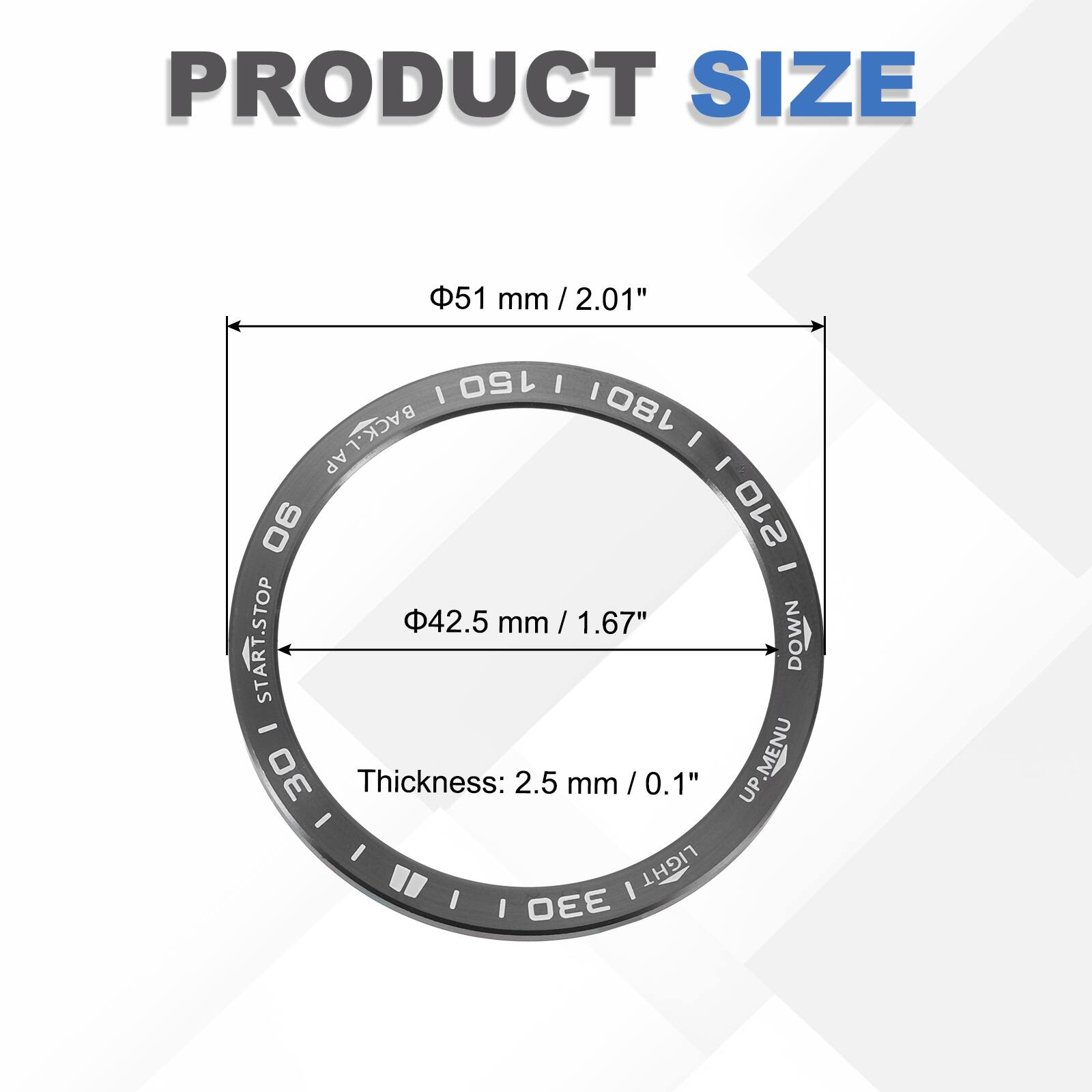 PRODUCT SIZE

- Diameter: 51 mm / 2.01"
- Inner Diameter: 42.5 mm / 1.67"
- Thickness: 2.5 mm / 0.1"