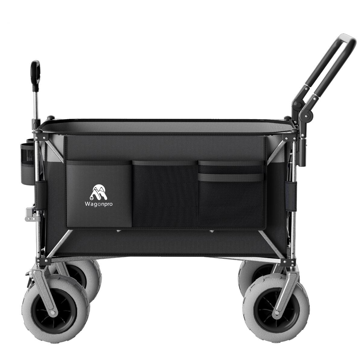 Left. Loheer - Loheer Folding Beach Wagon with All Terrain Balloon Wheels, Adjustable Push Pull Handles, Black and Gray.