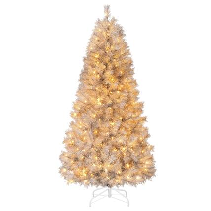Front. Costway - Costway 6 FT Christmas Tree Artificial Xmas Tree with 553 Branch Tips 230 LED Lights - Silver.