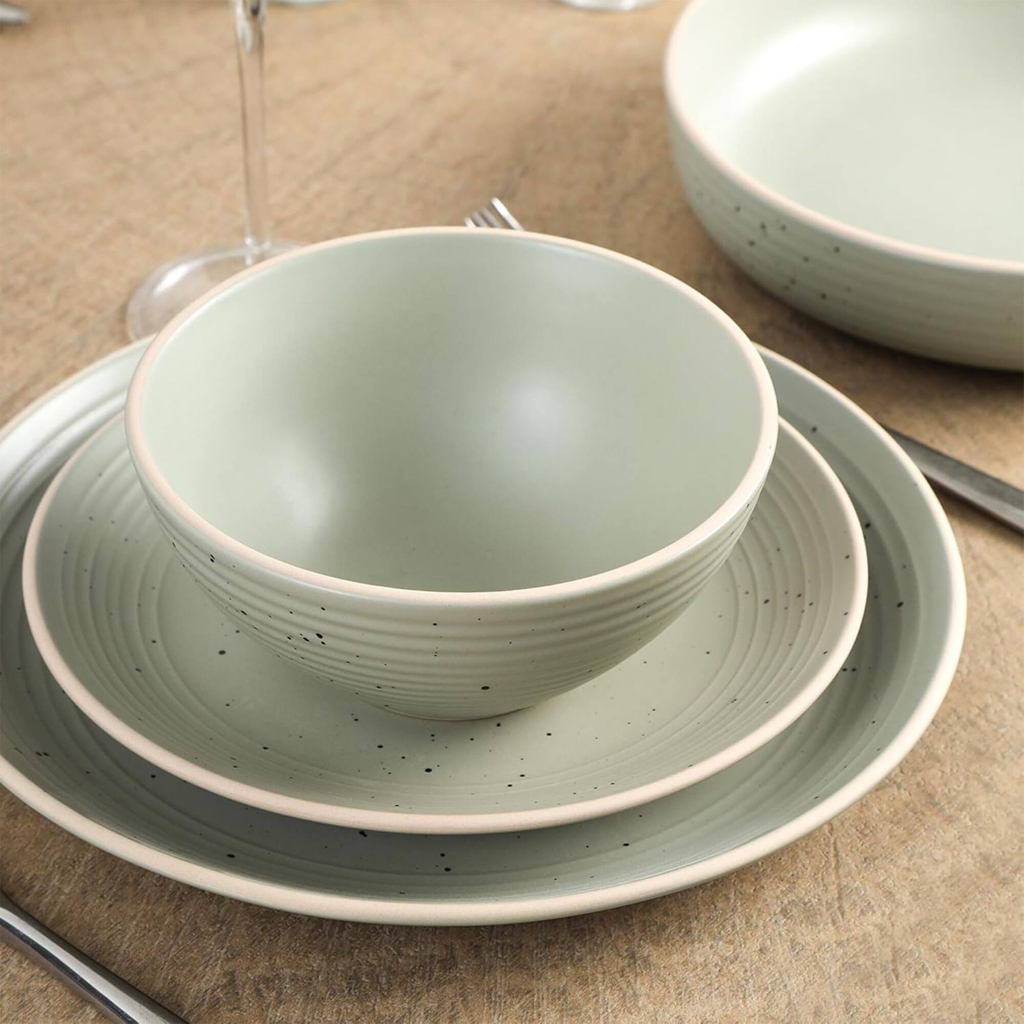 Alt View 4. Stone Lain - Stone Lain Lauren Modern Stoneware 16 Piece Dinnerware Set, Service for 4, Green - Green.