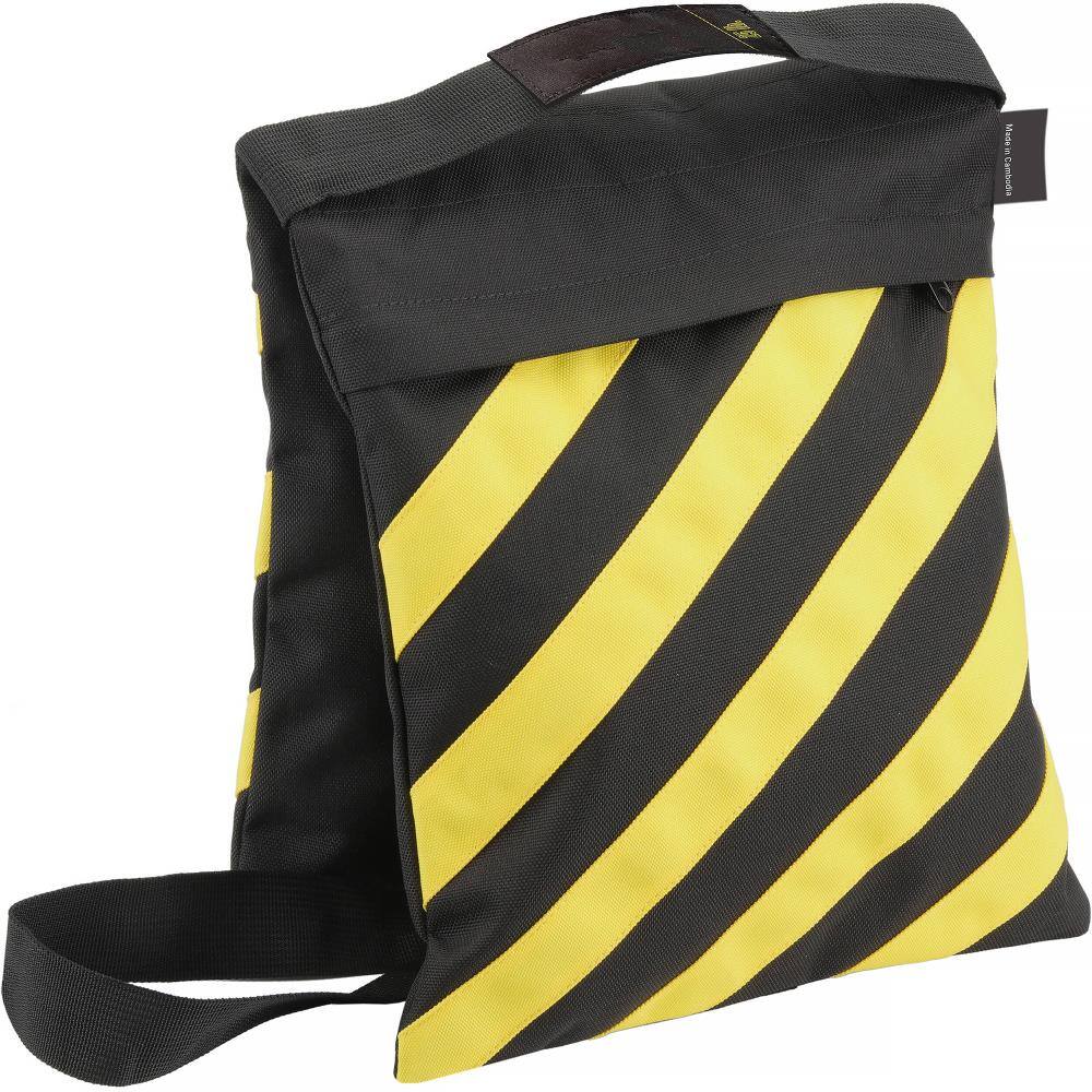 Lectronify - 25 lb Filled Caution Stripe Saddle Sandbag, Cordura Nylon Water-Resistant Counterweight with Double Zippers - Black