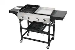 Ecooso - 2 Burner Gas and Plancha Combo Grill,Durable Cast Iron Grids, Enamel Stove Body, 38240BTU High Power, Large Cooking Area - Black+Silver