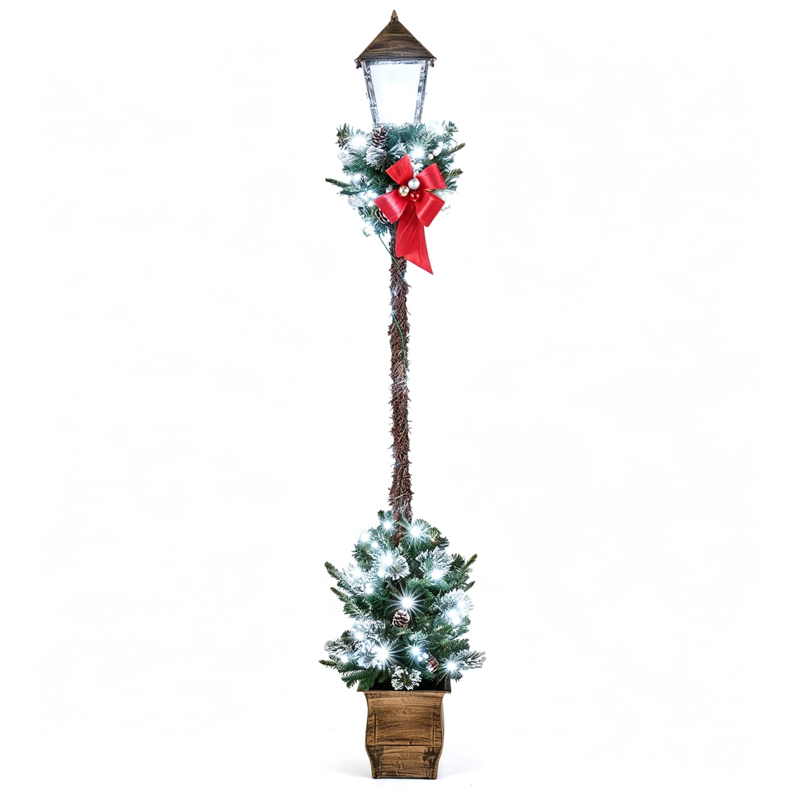 Costway - 6.1 FT Christmas Pre-lit Street Lamp, Holiday Lamp Post with Artificial Greenery Advent Calendar - Cold White
