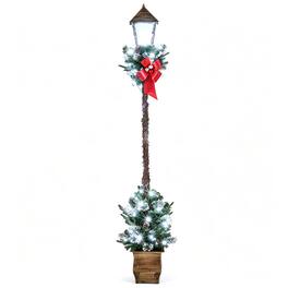 Costway - 6.1 FT Christmas Pre-lit Street Lamp, Holiday Lamp Post with Artificial Greenery - Cold White