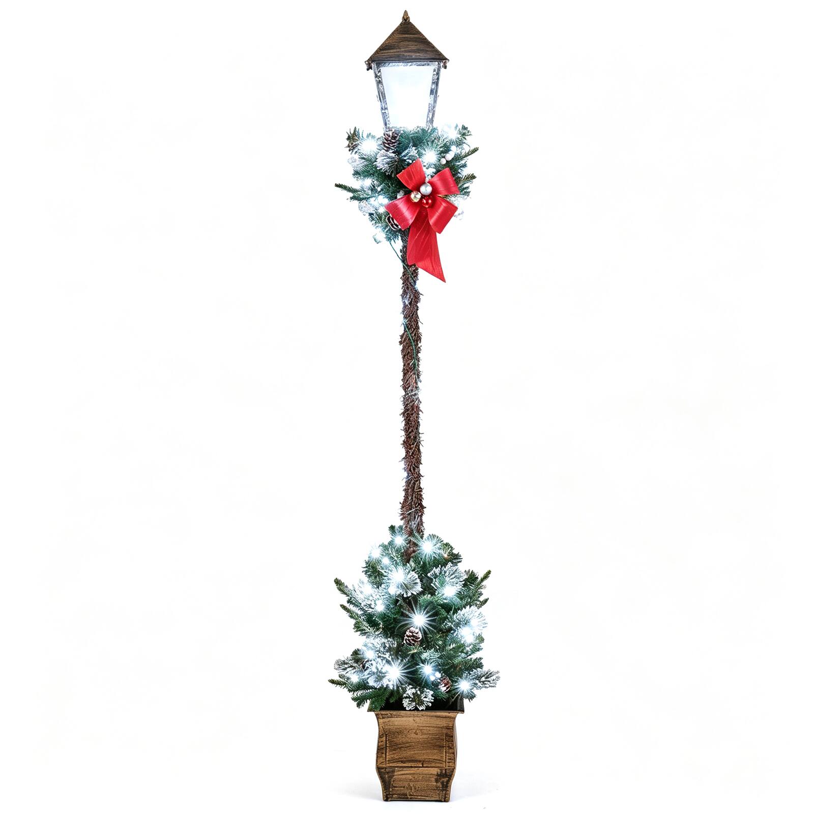 Front. Costway - Costway 6.1 FT Christmas Pre-lit Street Lamp, Holiday Lamp Post with Artificial Greenery - Cold White.