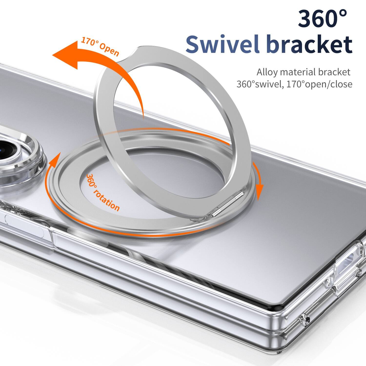 360° Swivel bracket  
Alloy material bracket  
360° swivel, 170° open/close  
170° Open  
360° rotation
