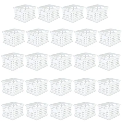 Front. Sterilite - Sterilite Stackable Plastic Storage Open Crate Bin Organizer Box, White, 24-Pack - White.