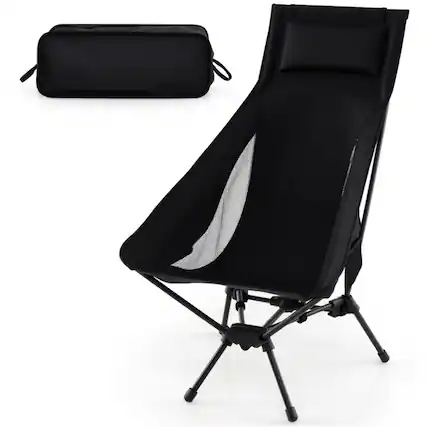 Front. Boyel Living - Black Folding Camping Chair 39.0-in L x 33.0-in W x 24.0-in H - Black.