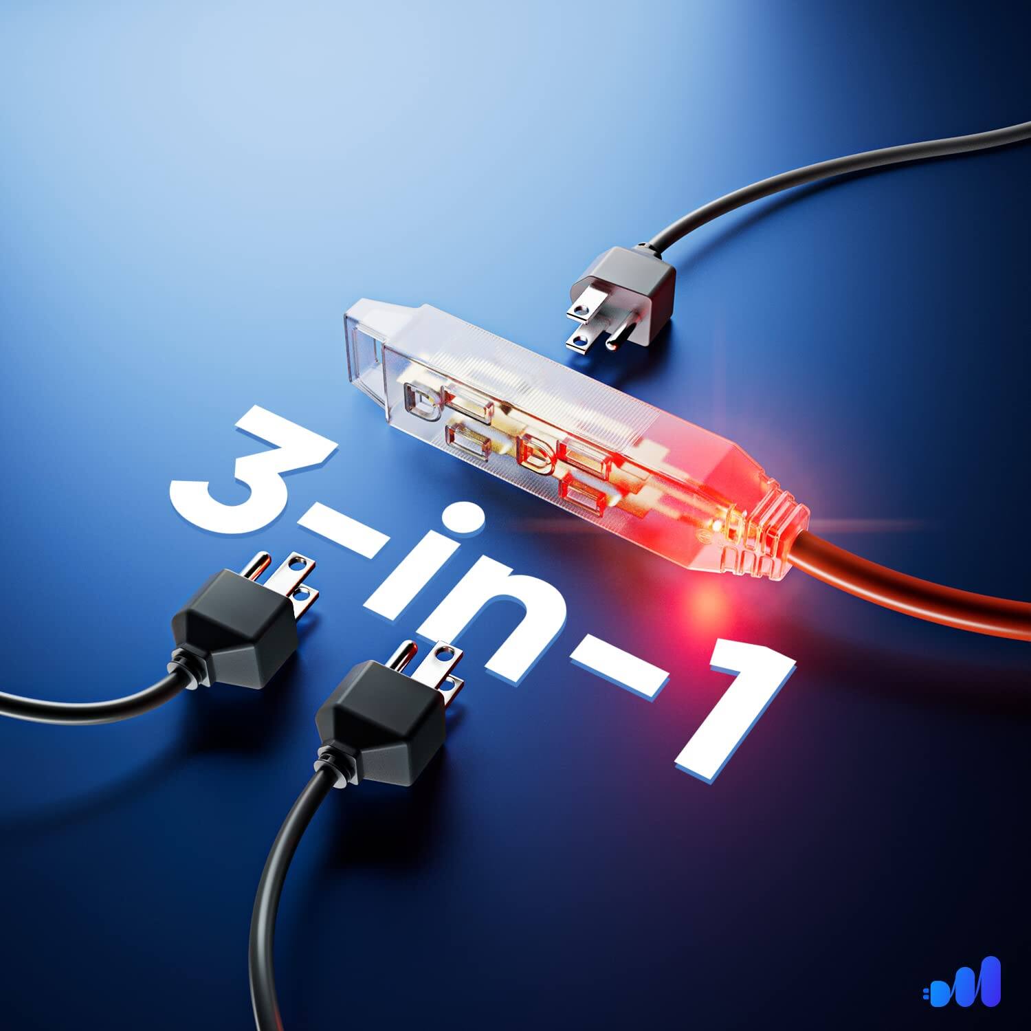 Alt View 3. Maximm - Extension Cord 15 ft, Extension Cord with Multiple Outlets and Lit Ends,16 Gauge ETL Listed - Orange.