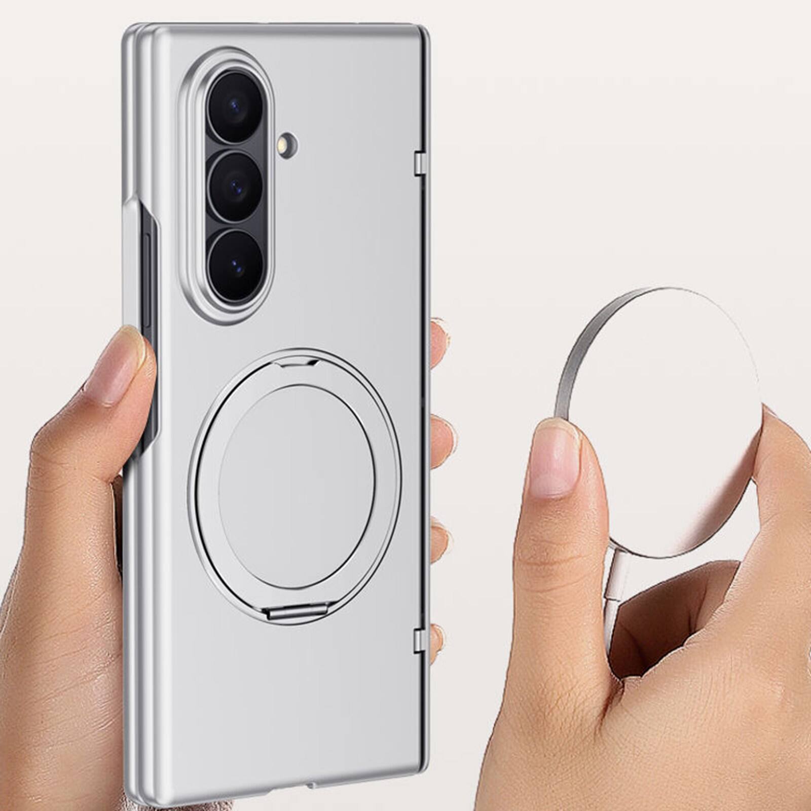 Left. Dteck - For Samsung Galaxy Z Fold 7 Hinge Protection Magnetic Ring Stand Foldable Rugged Case Built-in Screen Protector - Lightgreen(Privacy Film).