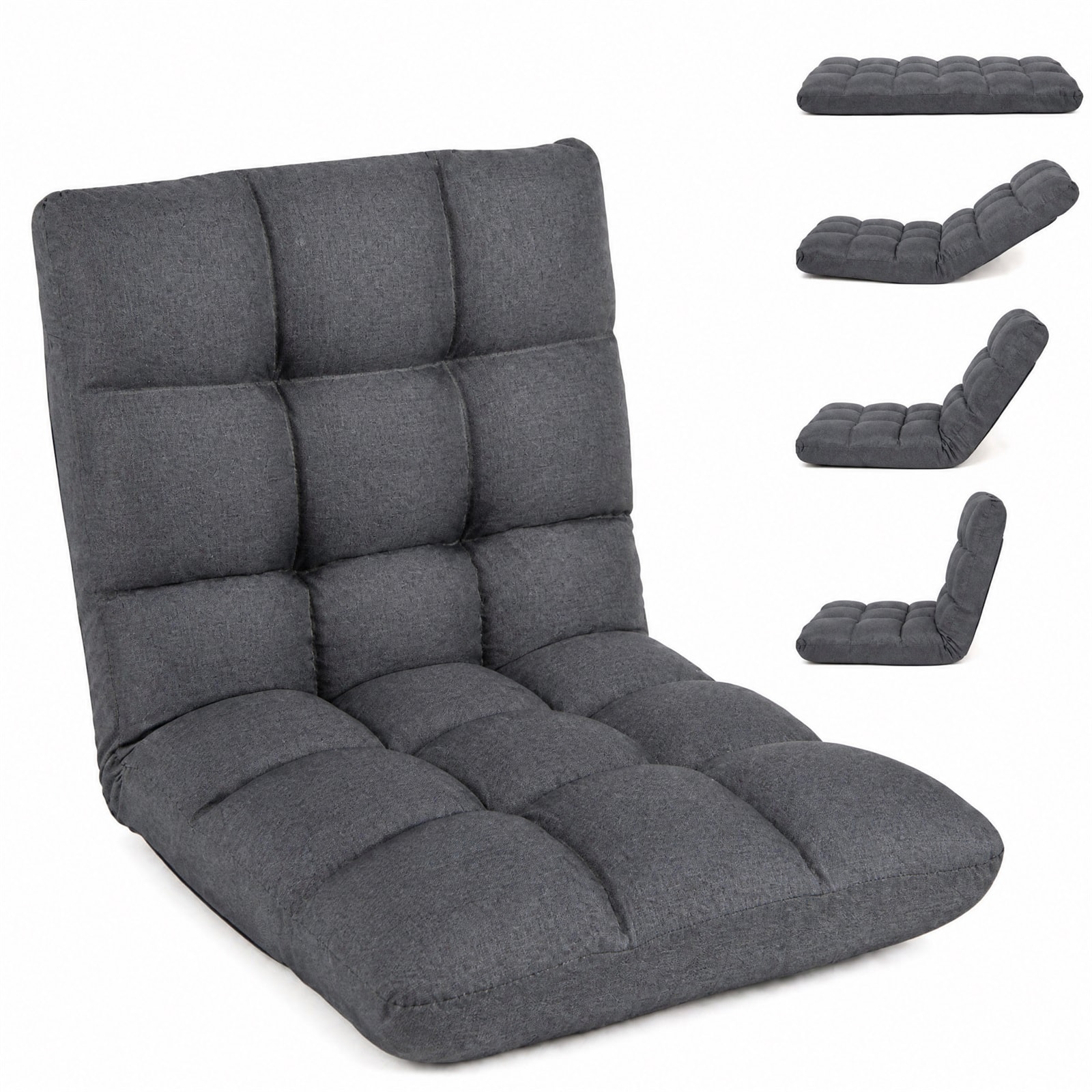 Gymax - Adult Floor Chair w/ 14-Position Adjustable Back Support - Gray