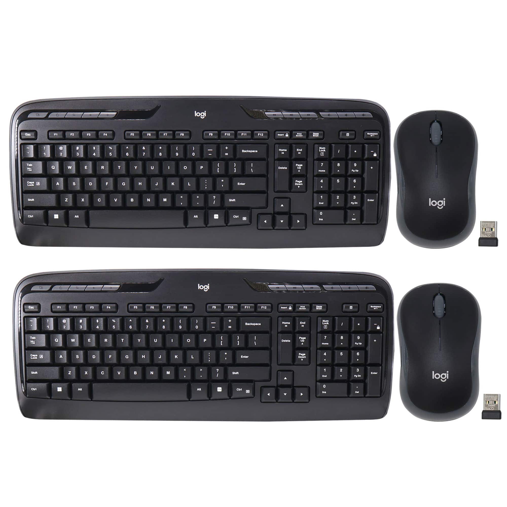 2x Logitech MK320 Full-size Wireless Membrane Keyboard and Mouse Bundle for PC - Black