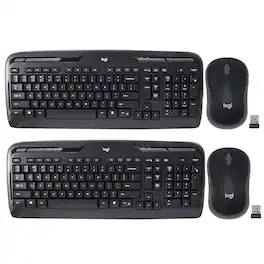 2x Logitech MK320 Full-size Wireless Membrane Keyboard and Mouse Bundle for PC - Black