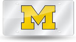 Rico Industries - Michigan Wolverines Logo Silver Mirror Look LASER License Plate - Multi