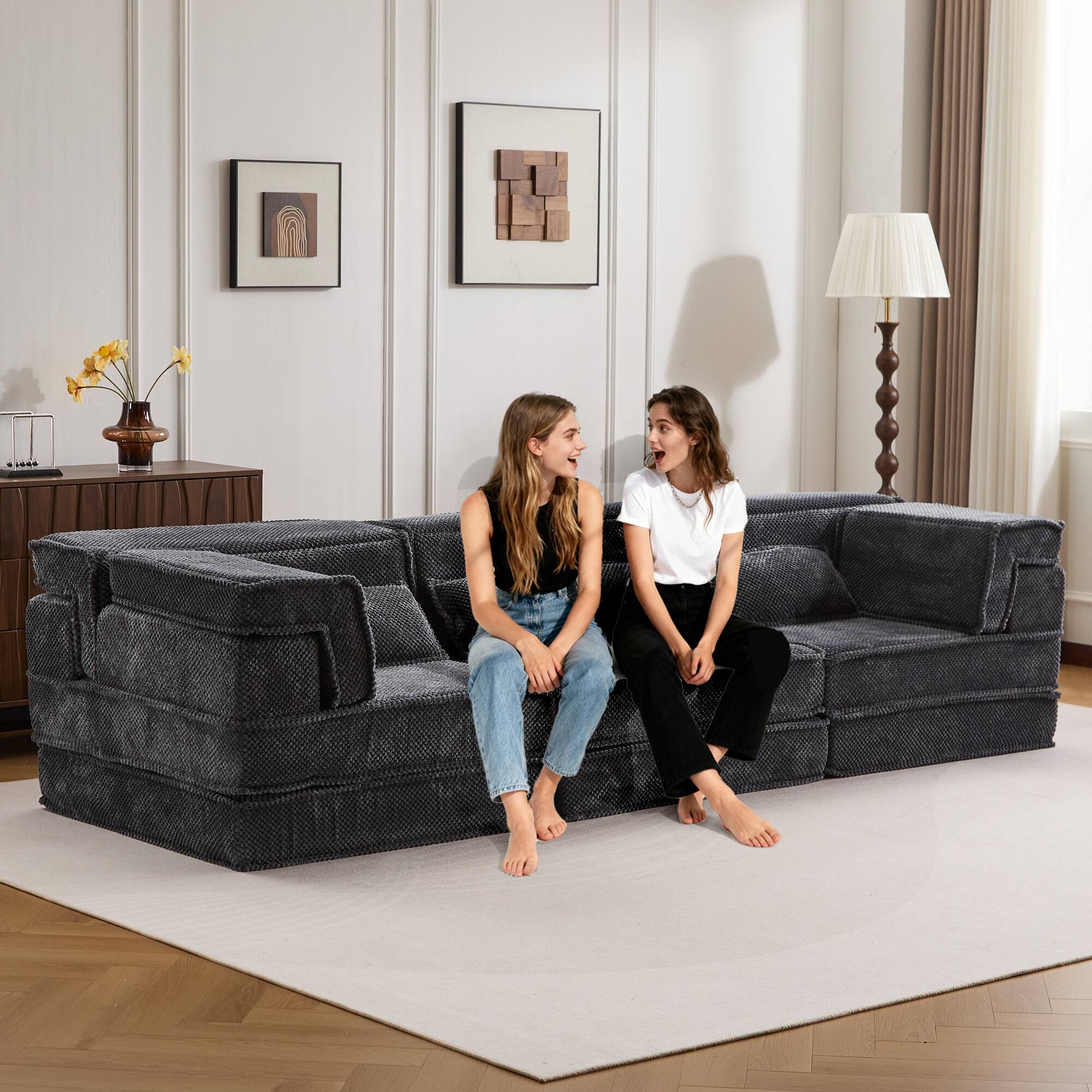 Angle. Boyel Living - Modular Memory Foam Floor Sectional Sofa Bed - Dark Gray.