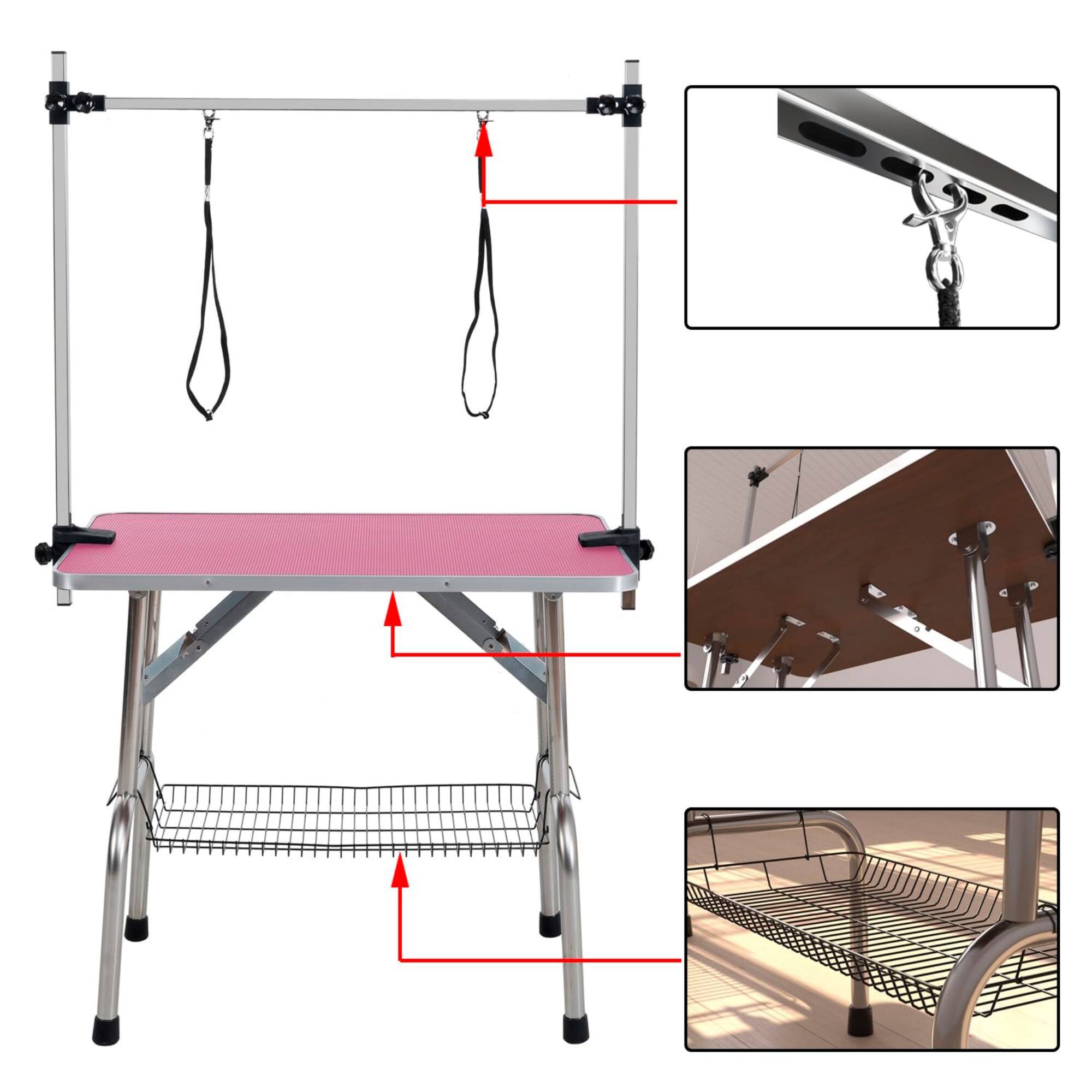 Alt View 5. Glintex - 46" Stainless steel Folding Pet Grooming Table，Dressing Table，Adjustable Arm and Storage Basket for Home and Pet Salon.