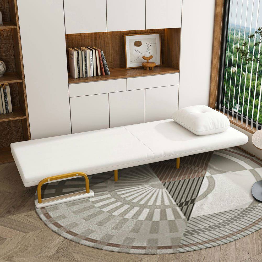 Back. Kadyn - 3-in-1 Folding Sleeper Chair, 5-Position Adjustable Backrest with Pillow for Living Room and Office, White - White.