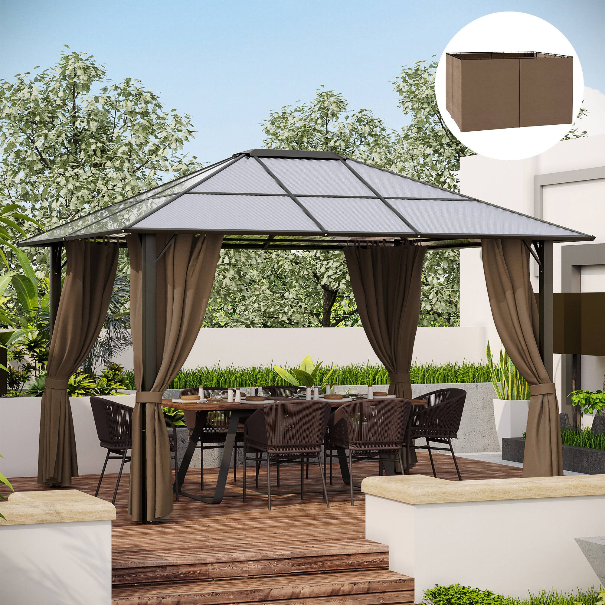 Alt View 1. Outsunny - 10' x 12' Universal Gazebo Sidewall Set with Panels, Hooks and C-Rings Included for Pergolas and Cabanas - Dark Brown.