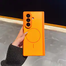 Front. Dteck - Shockproof Magnetic Back Case for Samsung Galaxy Z Fold7, Slim Hybrid Cover with Hinge Guard, Raised Edge Screen Camera - Orange.