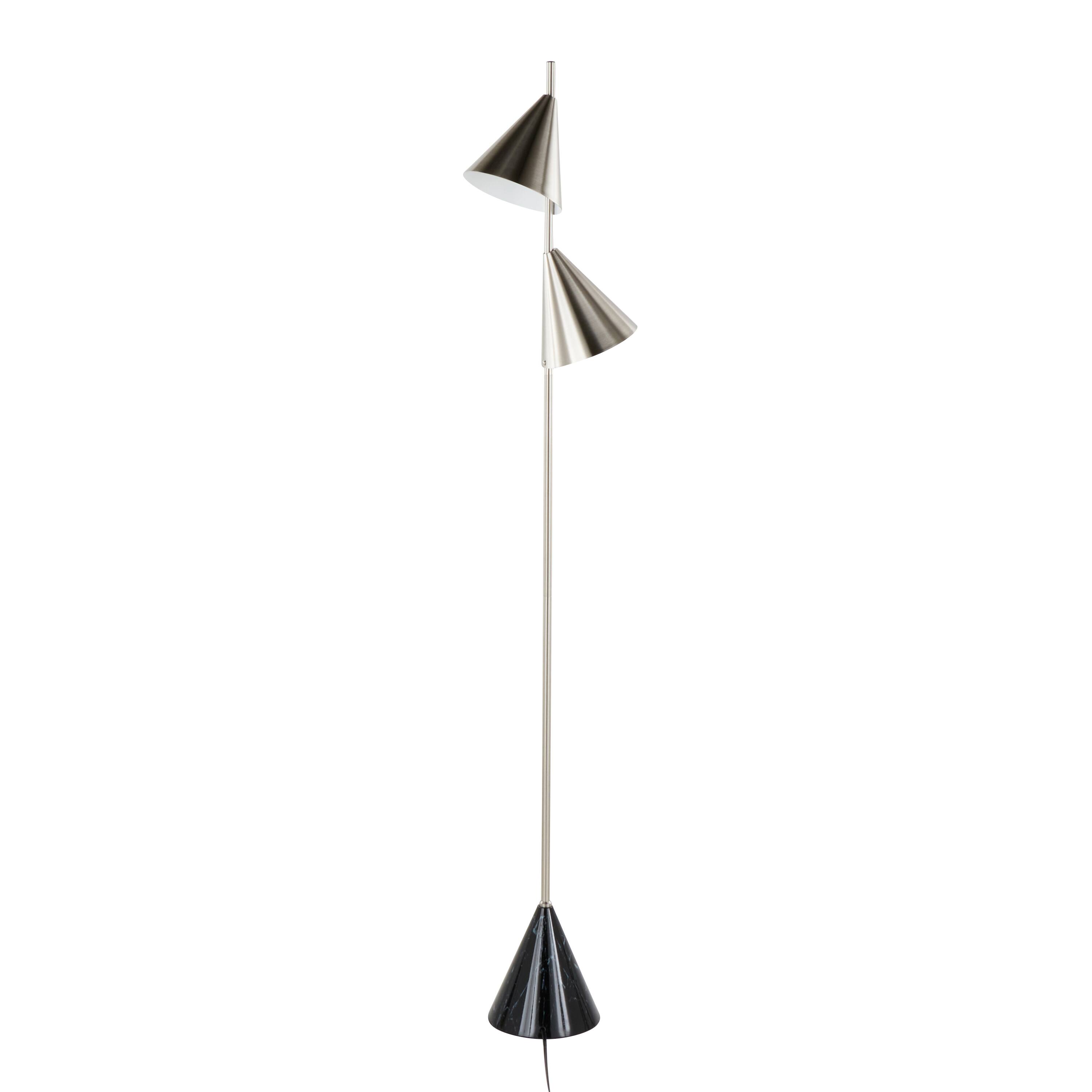 Alt View 1. APRILSOUL - Cone 65in Contemporary Metal Floor Lamp in Plated Nickel with A Black Faux Marble Metal Base by LumiSource - Nickel.
