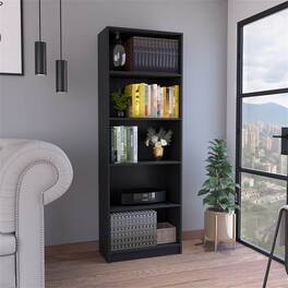 HTUTWOO - 4-Tier Bookcase with Storage - Space-Efficient Vertical Bookcase with Four Large Shelves, Additional Lower Storage Shelf - Black