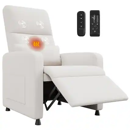 Front. Jojoka - Power Recliner Chair with Massage & Heat, Adjustable Linen Electric Recliner with USB Port, Side Pockets & Tall Back - White.