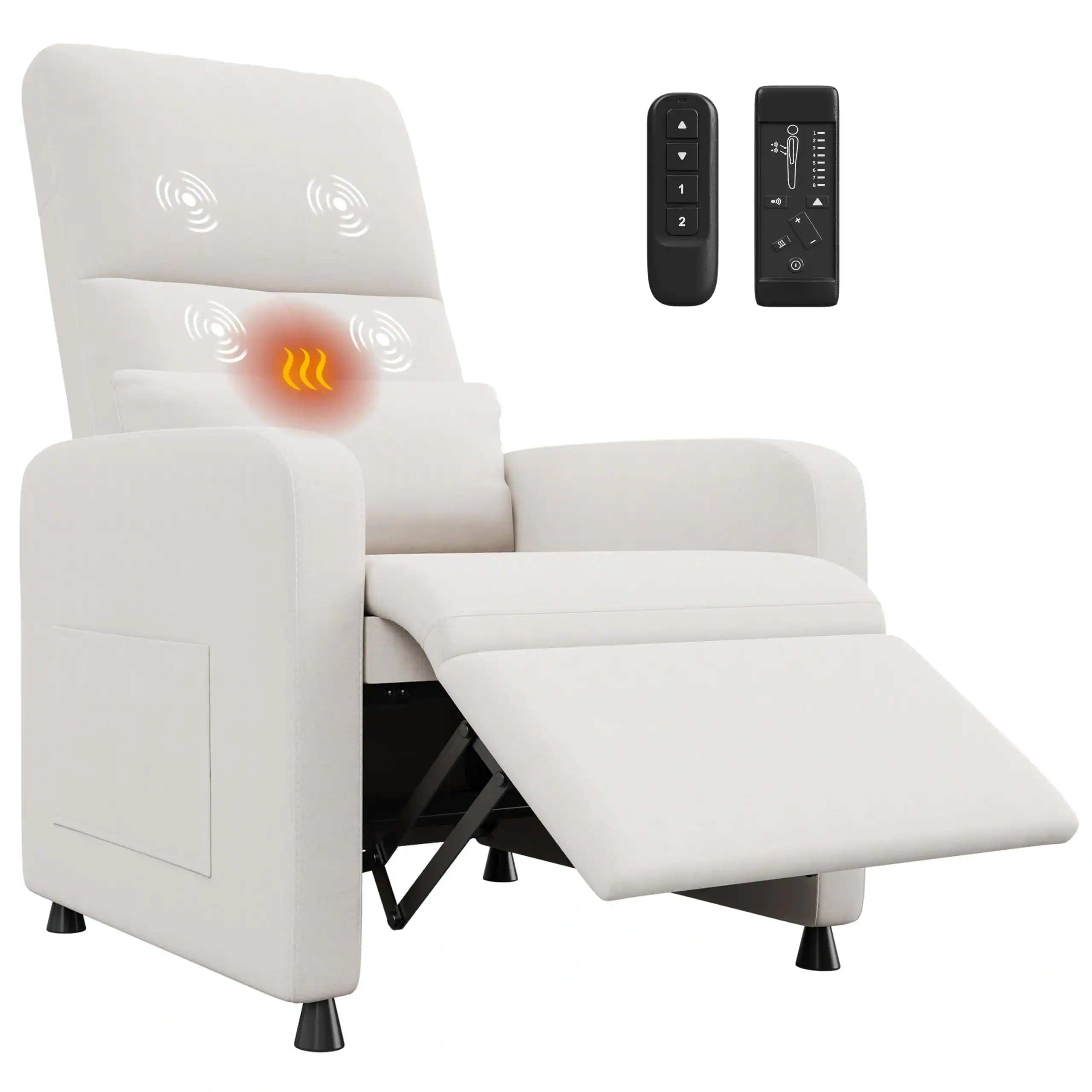 Jojoka - Power Recliner Chair with Massage & Heat, Adjustable Linen Electric Recliner with USB Port, Side Pockets & Tall Back - White