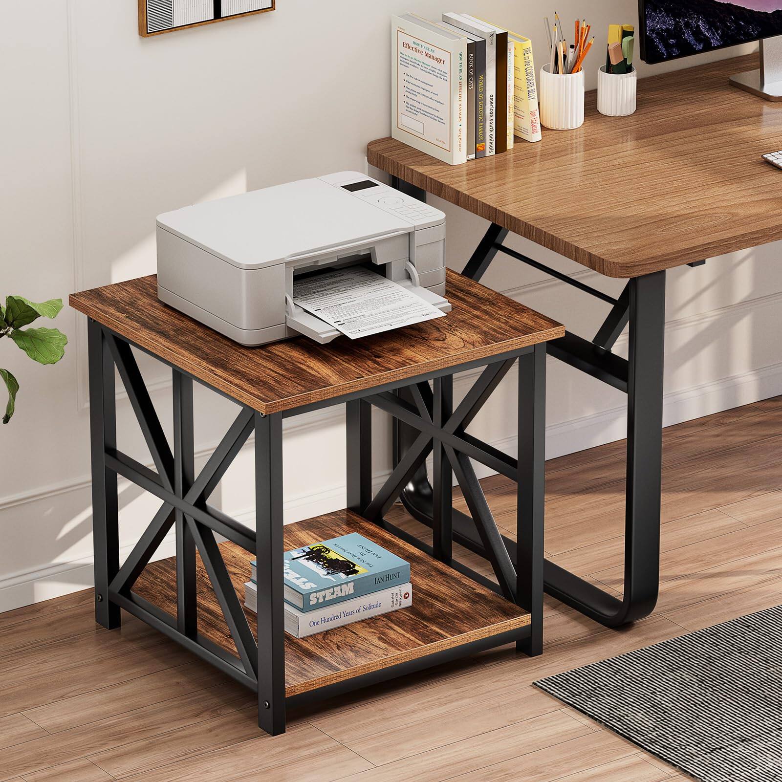 Sure, here is the corrected and grouped text:

---

**Top Shelf:**

- **Effective Management**
  - ISBN: 978-1-234-56789-0
  - Author: John Doe
  - Publisher: XYZ Press
  - Year: 2020

- **Leadership and Management**
  - ISBN: 978-0-987-65432-1
  - Author: Jane Smith
  - Publisher: ABC Books
  - Year: 2019

- **Strategic Planning**
  - ISBN: 978-1-234-56789-0
  - Author: Robert Brown
  - Publisher: DEF Publications
  - Year: 2018

**Bottom Shelf:**

- **STEAM**
  - One Hundred Years of Solitude
  - Author: Gabriel García Márquez
  - Publisher: Penguin Books
  - Year: 1967

**Printer:**

- **Printed Document:**
  - "Ara I I 1 | | ! VAS : I Tu 1Pe Ms b I BL