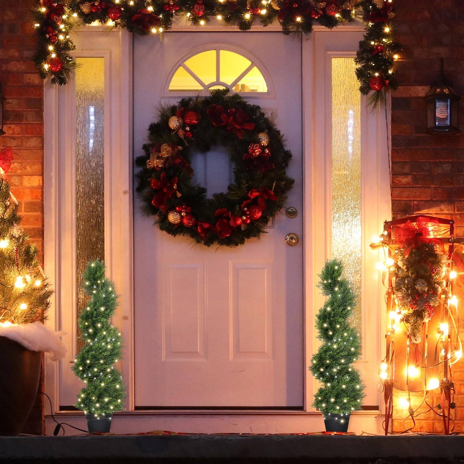 Alt View 2. TECH SAFARI - Artificial Topiary Trees Set Of 2 Faux Cedar Cypress Spiral Outdoor - Plants For Garden Front Porch Indoor... - Default.