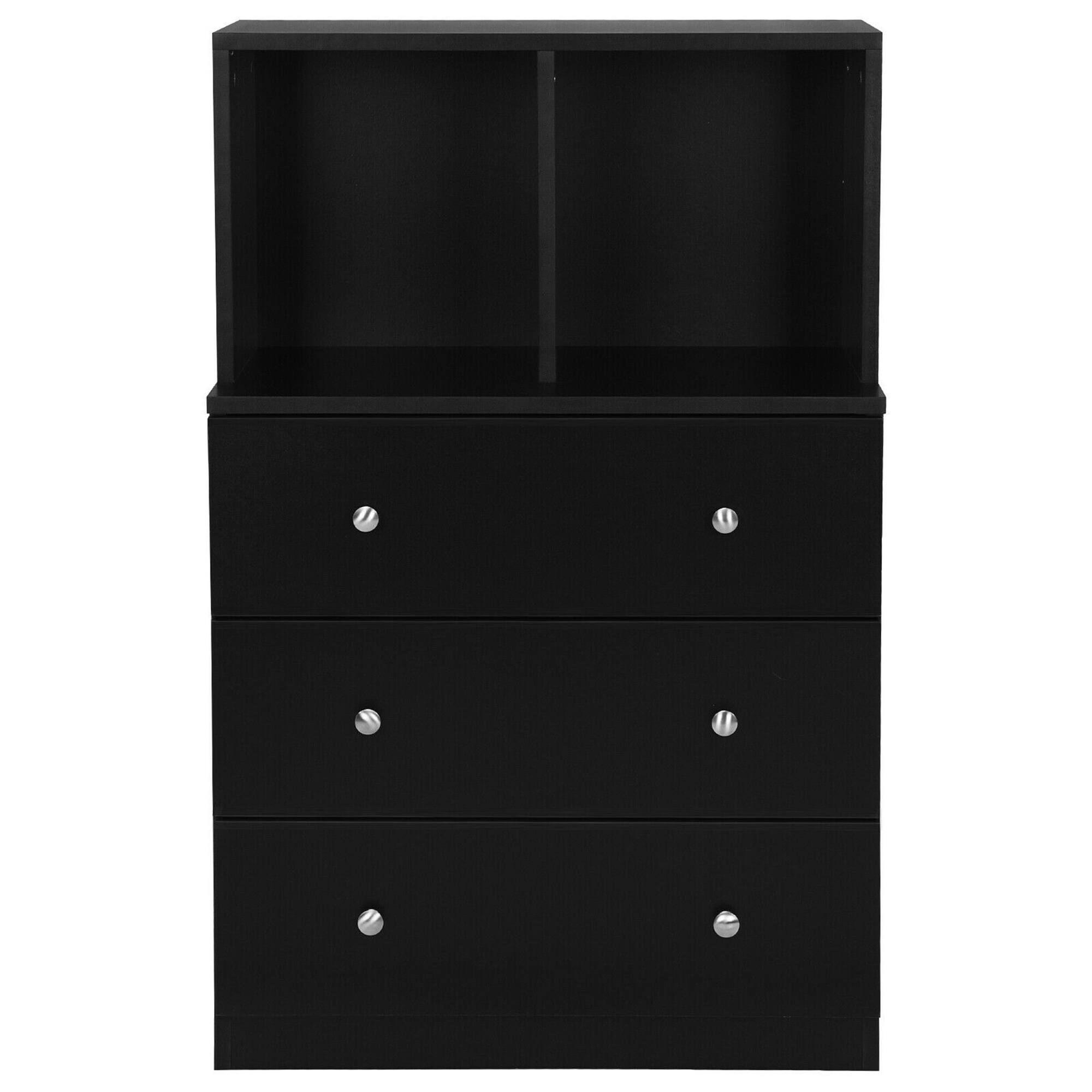 Alt View 4. Gymax - Gymax 3 Drawer Dresser W/ Cubbies Storage Chest for Bedroom Living Room Black - Black.