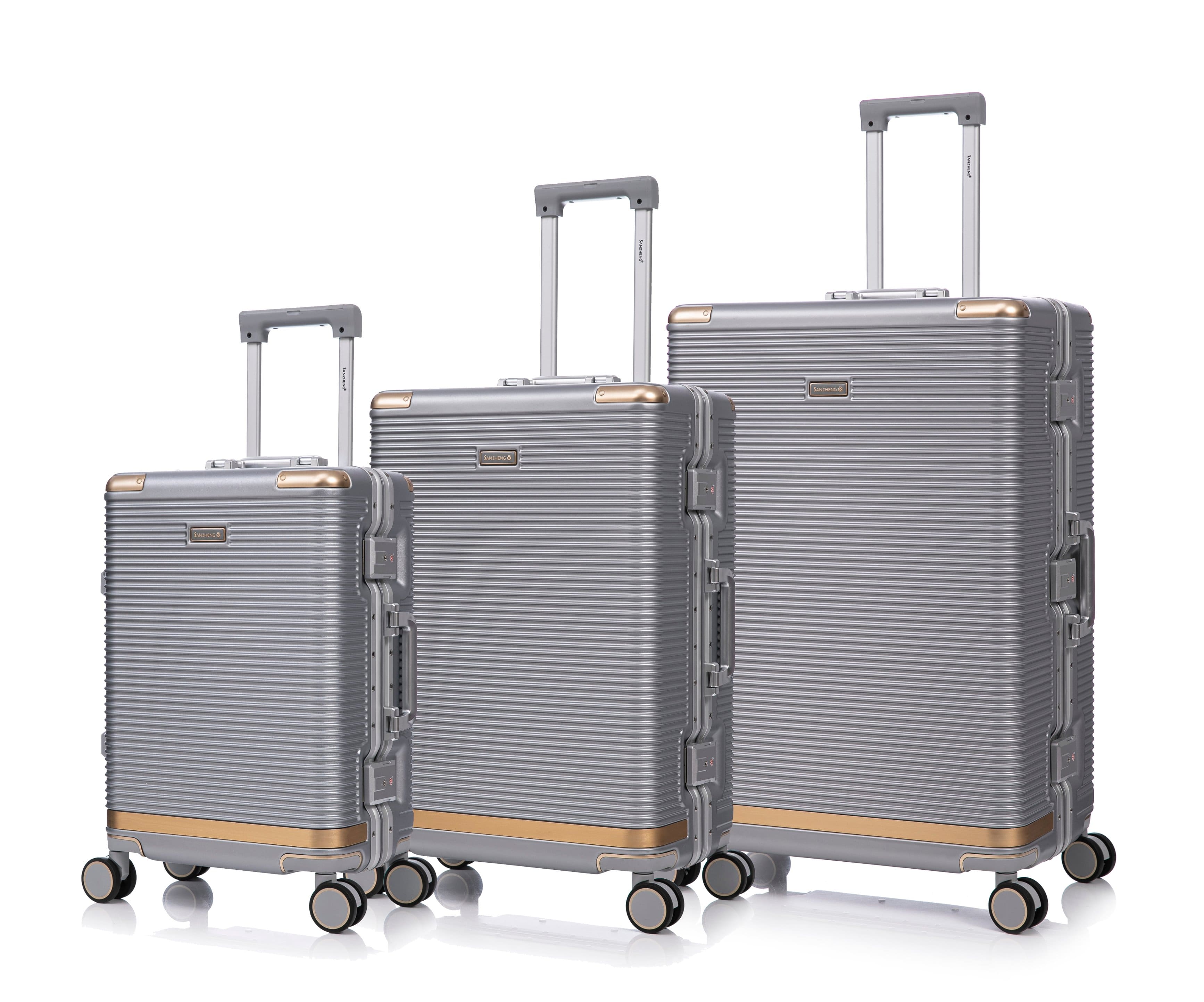 Front. APRILSOUL - Three models set stylish aluminum frame password lock luggage suitable for travel suitcases and suitcases - Silver.