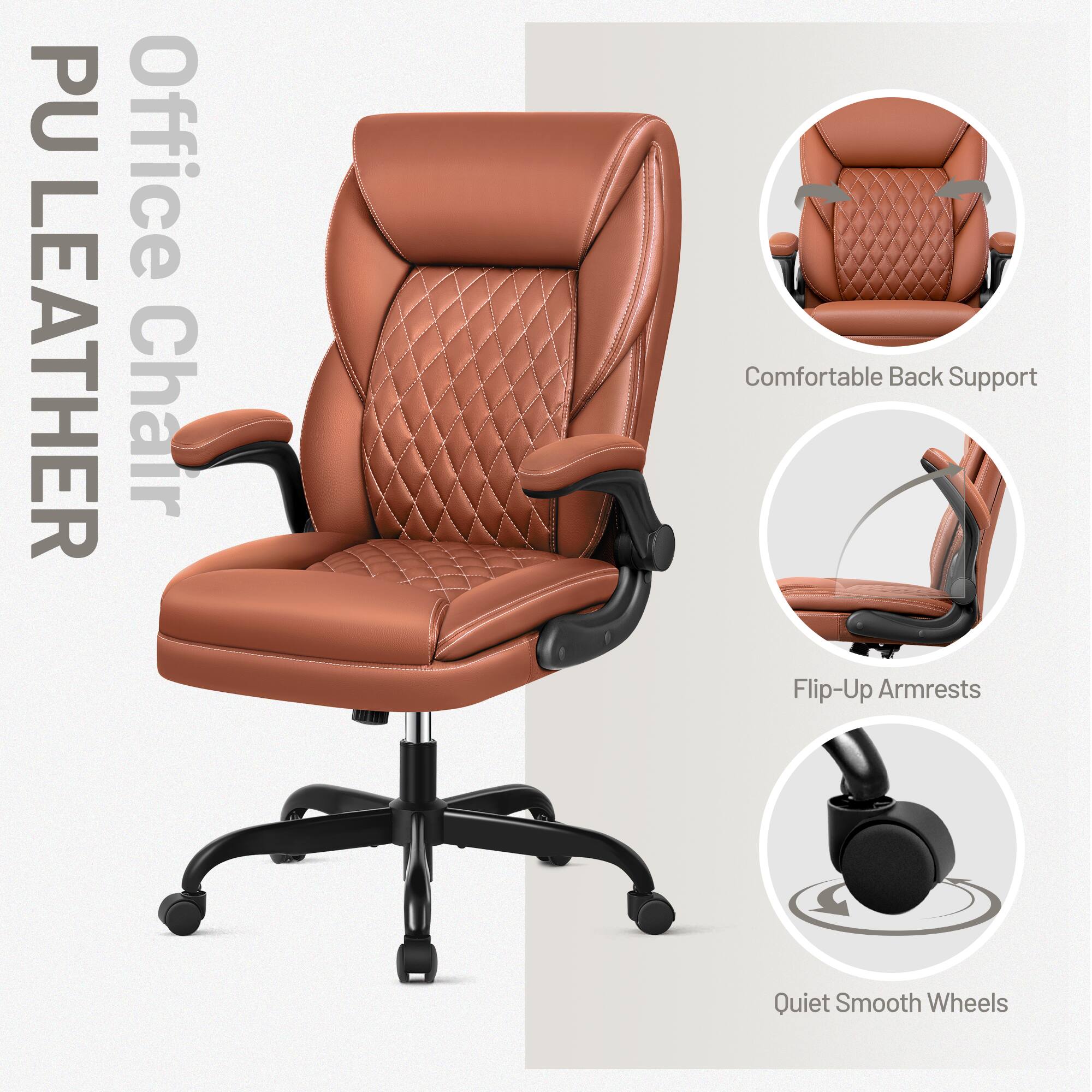PU Leather Office Chair
Comfortable Back Support
Flip-Up Armrests
Quiet Smooth Wheels