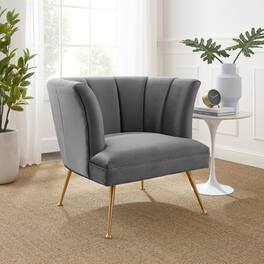 Veronica Channel Tufted Performance Velvet Armchair by Modway - Gray