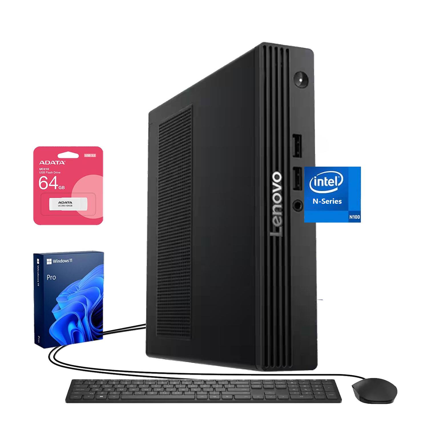 Lenovo - V100q Desktop - Intel Quad-Core Processor with 16GB RAM, 512GB SSD - Wired Keyboard & Mouse - Adata 64GB USB Drive - Black
