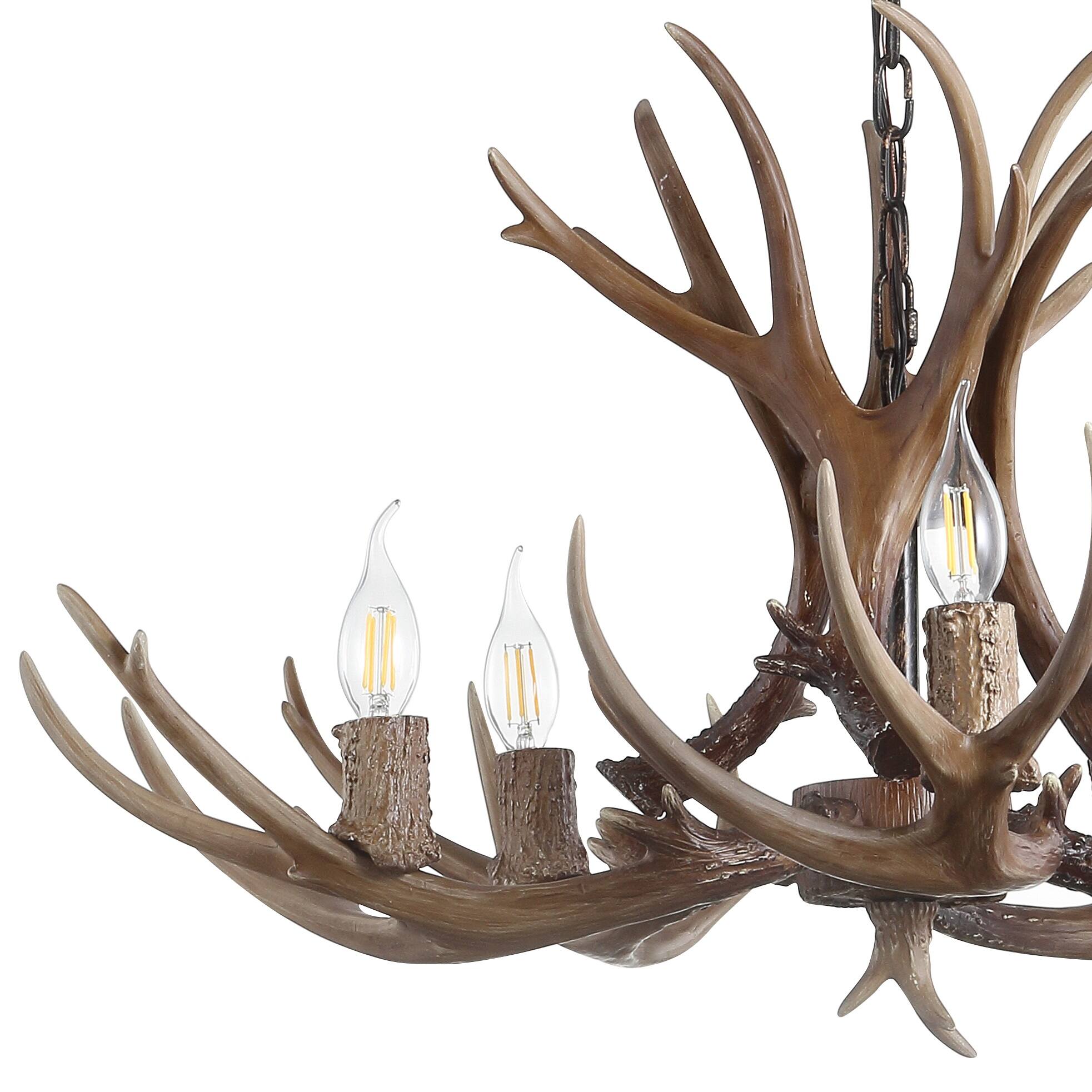 Alt View 4. Jonathan Y - Eldora 30" 5-Light Rustic Farmhouse Adjustable Resin Antler LED Chandelier, Brown - Brown.