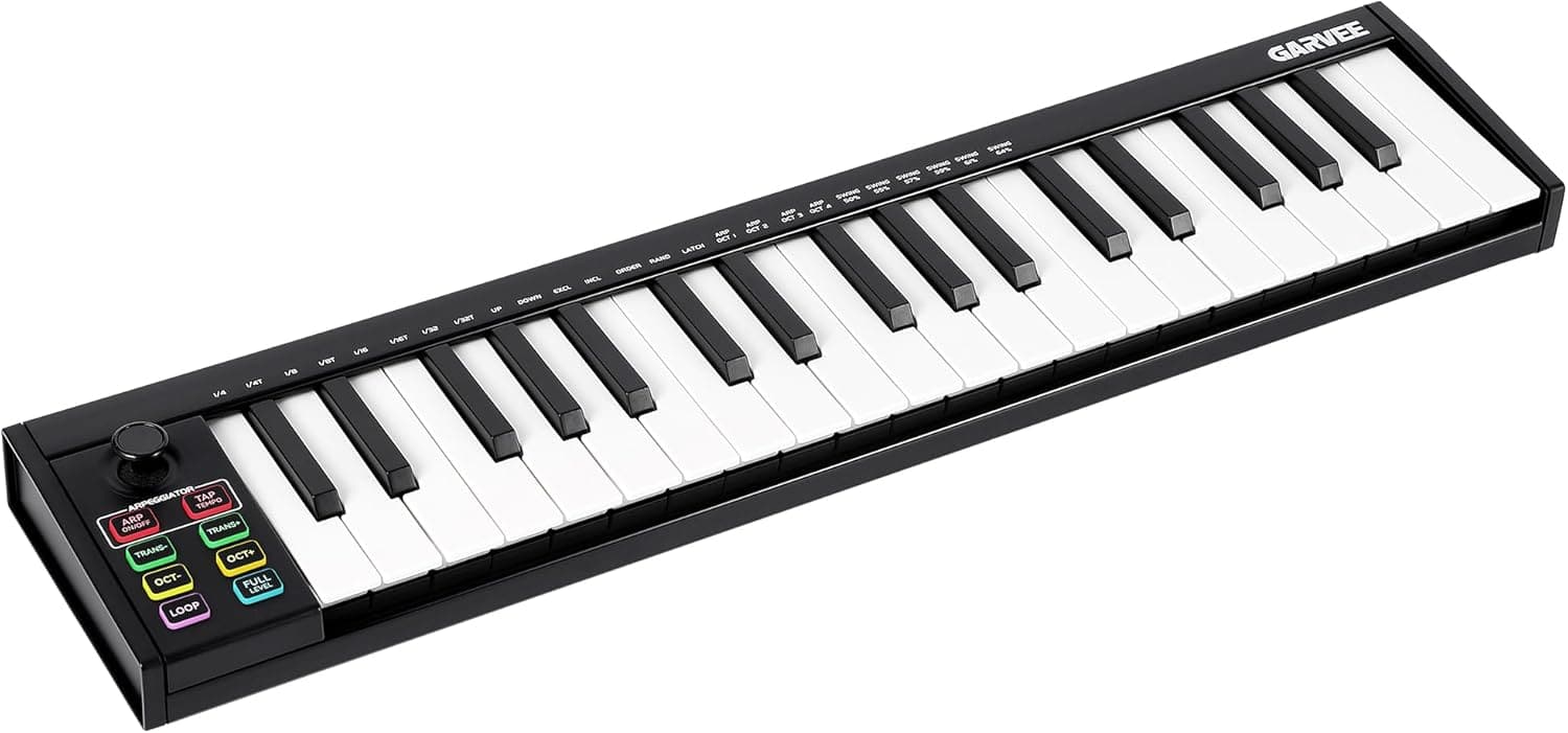 GARVEE - 37-Key MIDI Keyboard Controller:Professional black,8 pads&DAW control-portable extended-range production tool