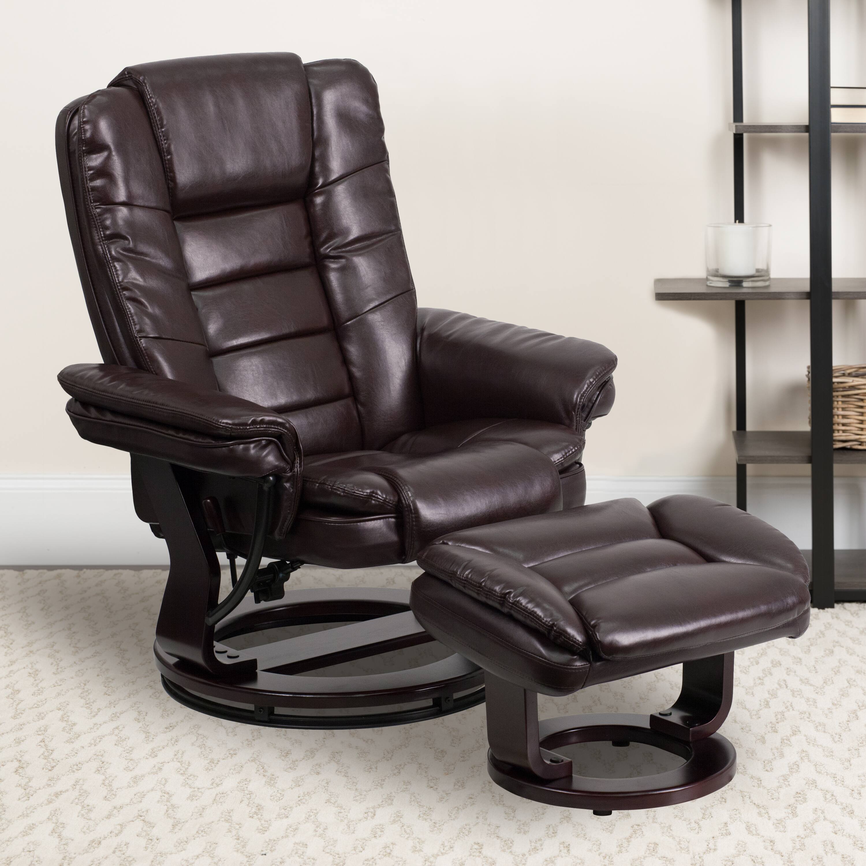 Alt View 1. Emma + Oliver - Multi-Position Stitched Recliner & Ottoman with Swivel Base - Brown.